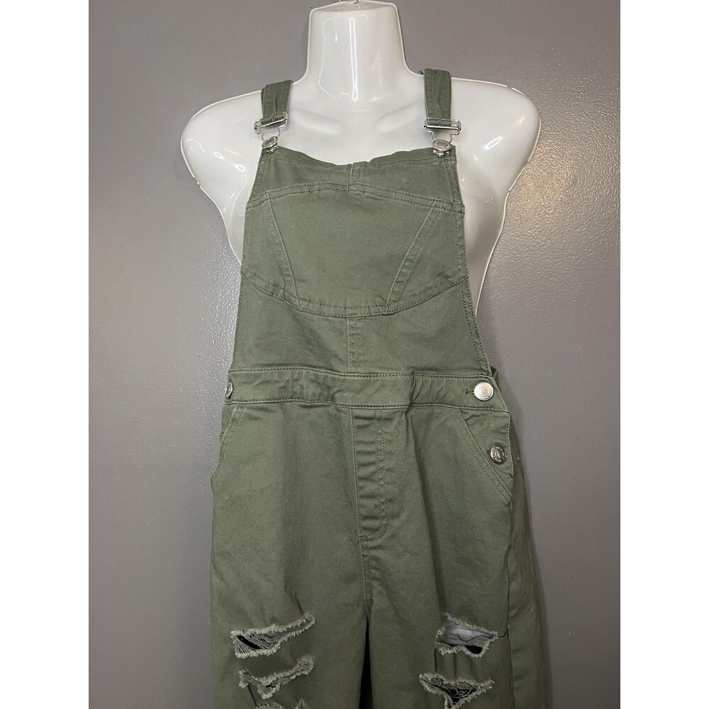 U2B Urban Basics Overalls Womens Medium Olive Green Distressed Bib Ripped